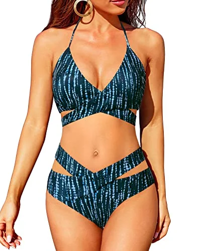 Criss Cross Halter Wrap Two Piece Bathing Suit Sets for Women Bikini