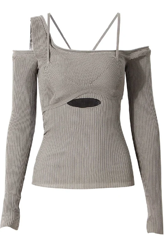 Steals and Deals One Shoulder Irregular Cut-out Knitted Tops