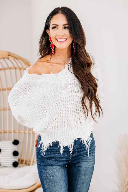 Year-End Sale Feeling Brand New Ivory White Distressed Sweater