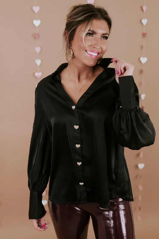 Big Heart Satin Blouse, Black