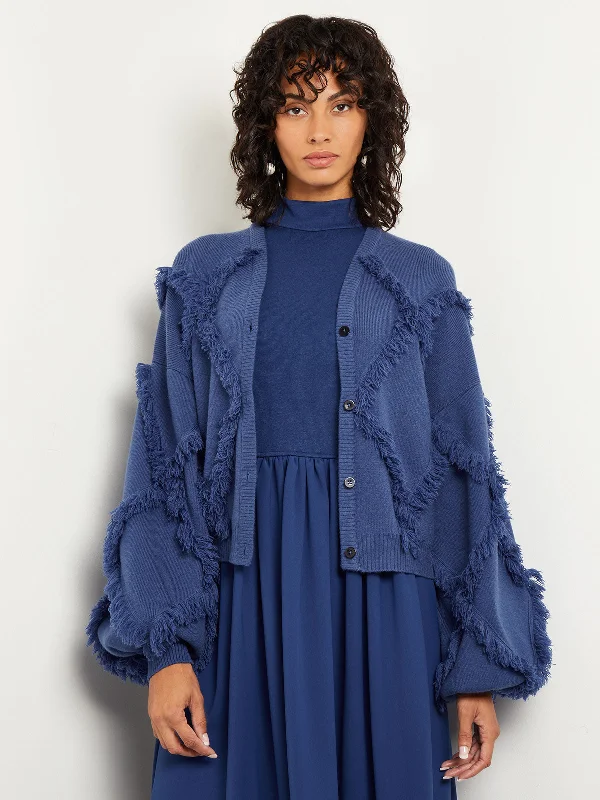 Weekend Wonders Await! Diamond Fringe Balloon Sleeve Button Front Knit Cardigan