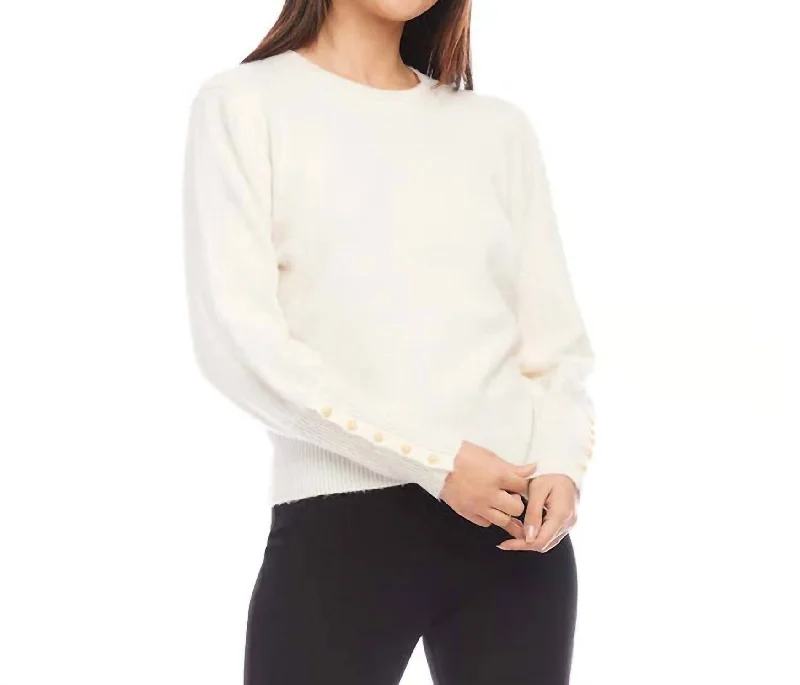 Instant Deal Button Sleeve Sweater In Cream