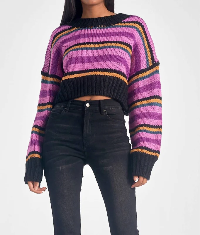 Weekend Special Cropped Crewneck Sweater In Purple