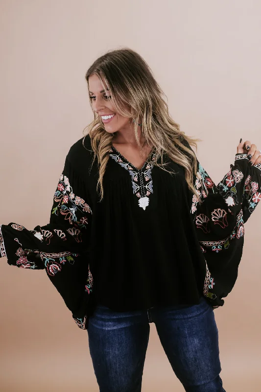 Emmy Embroidered Blouse, Black