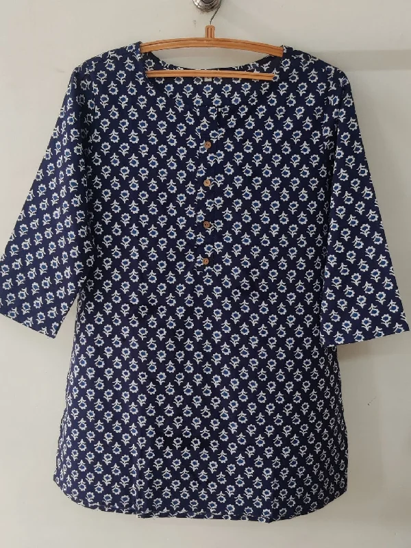 Steal Deal Pure Cotton Printed Short Kurta - Navy Blue