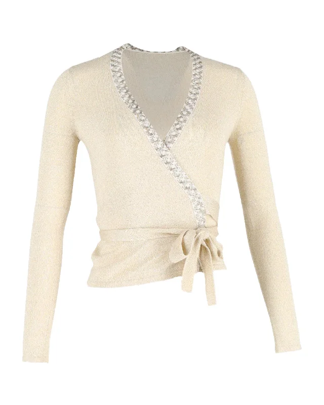 Weekend Bargains to Sizzle Diane von Furstenberg Shimmer-Knit Ballerina Wrap Cardigan in Gold Rayon