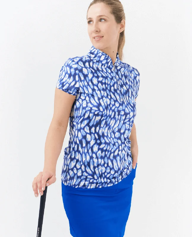 Major Deal PURE GOLF Rise Cap Sleeve Polo 007 Leopard Lake