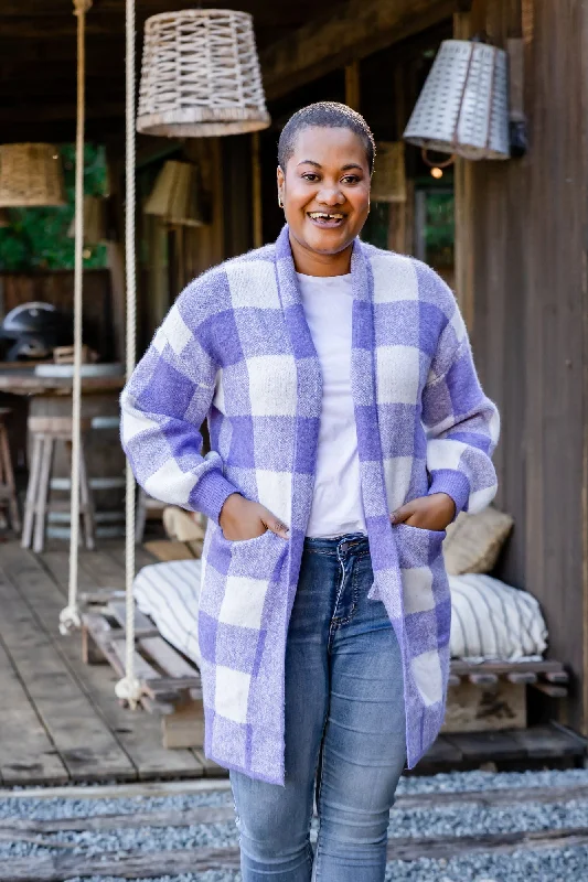 Weekend Savings Fiesta Stella Checkered Cardi in Purple
