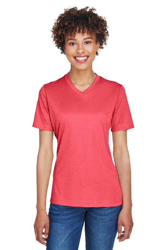 Weekend Savings Spectacle Team 365 Womens Sonic Performance Heather Moisture Wicking Short Sleeve V-Neck T-Shirt - Heather Red