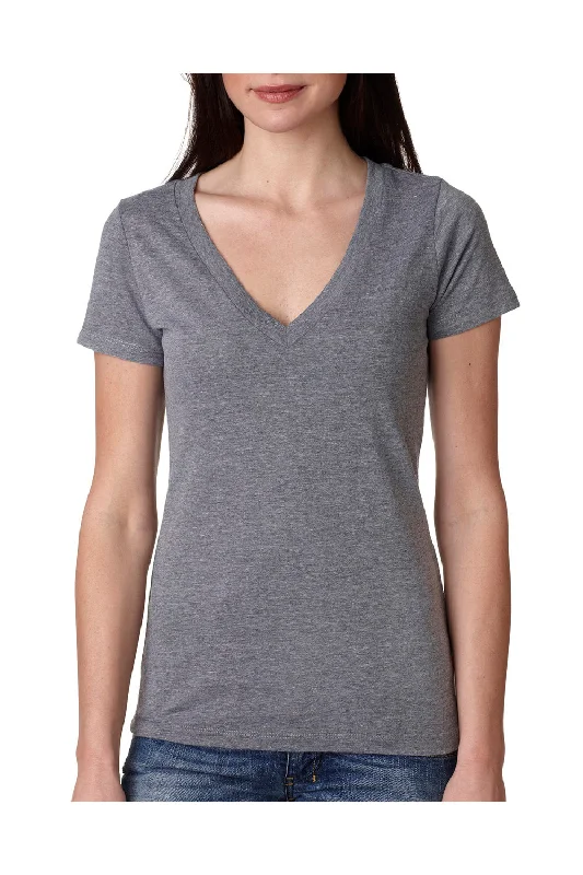 Now or Never Next Level Womens Jersey Short Sleeve V-Neck T-Shirt - Heather Grey - Closeout
