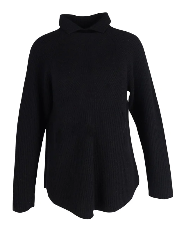 Reduced Price Theory High Collar Ribbed Sweater in Black Cashmere