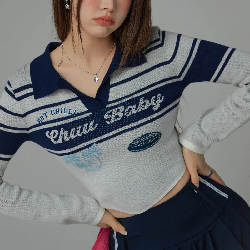 Deal of the Day Chuu Baby Open Collar Cropped Knit T-Shirt