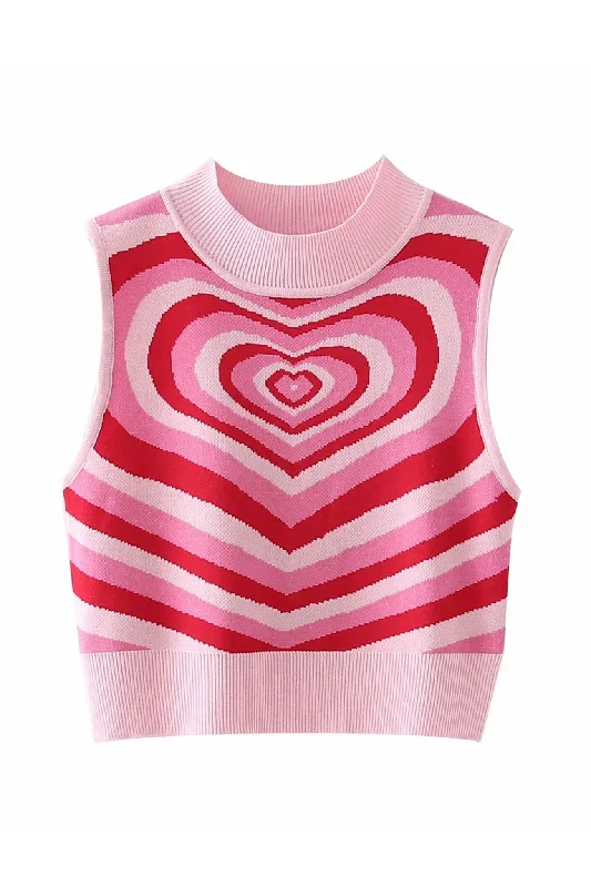 Sale Event Contrast Color Heart Printed Knitted Tank