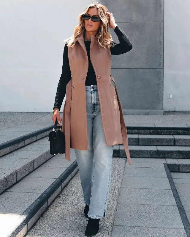 Vegan Wool Belted Vest - Khaki - FINAL SALE