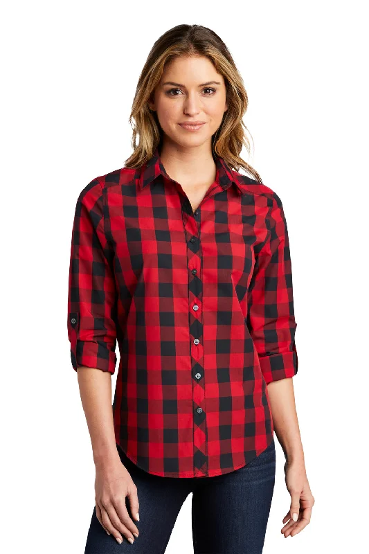 Weekend Savings Extravaganza Port Authority Womens Everyday Plaid Long Sleeve Button Down Shirt - Rich Red Weekend Savings Extravaganza Port Authority Womens Everyday Plaid Long Sleeve Button Down Shirt - Rich Red