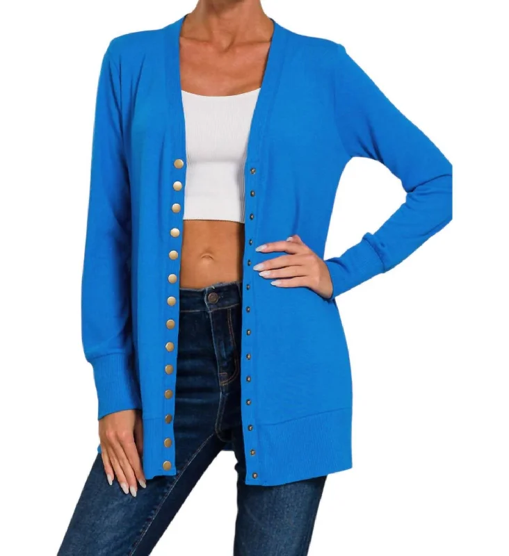 New Arrival Flora Snap Button Cardigan In Ocean Blue