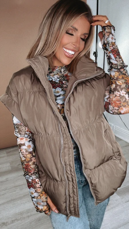 Super Savings Over Sized Puffer Vest, Brown