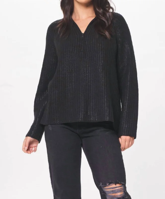 Value Pack Coated Quarter Zip Sweater In Black