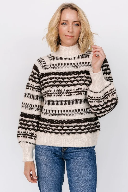 Limited Offer Guadalupe Mock Neck Sweater | Ivory + Chocolate