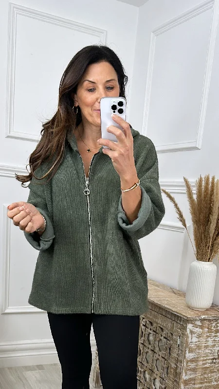 Ayda Khaki Hooded Cardigan