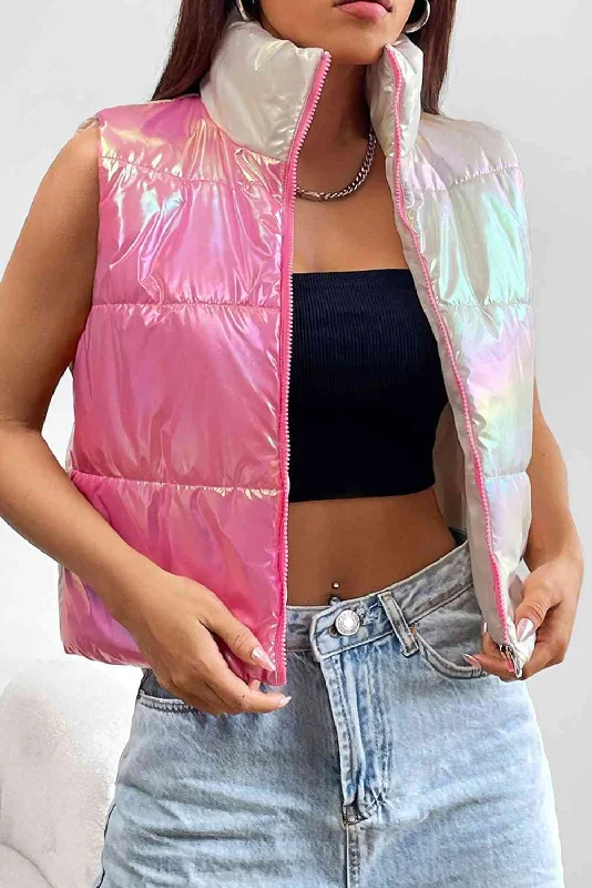 Turtleneck Color Block Pink Chrome Sleeveless Vest