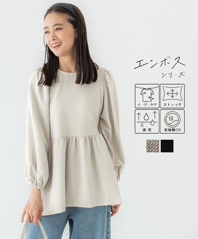 Stock Clearance エンボスボリュームスリーブティアードプルオーバー レディース メール便不可