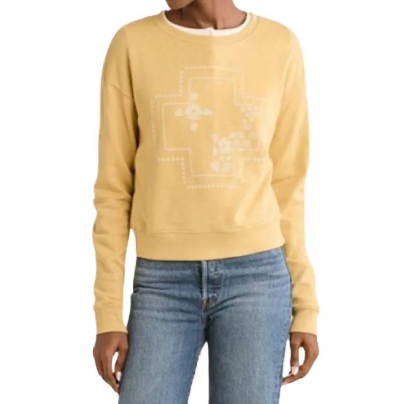 Weekend Steals Await Graphic French Terry Pullover Sweater In Yellow
