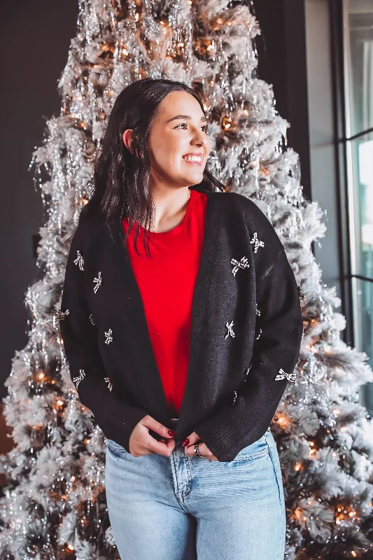 Unwind with Weekend Discounts Wynona Bow Cardigan-Black