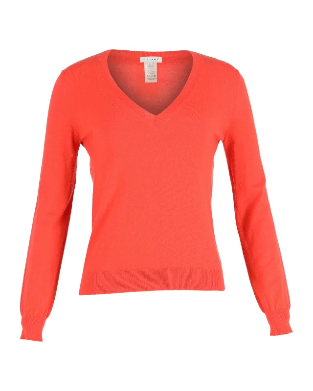 Weekend Bargains to Relish Celine V-Neck Sweater in Orange Cashmere
