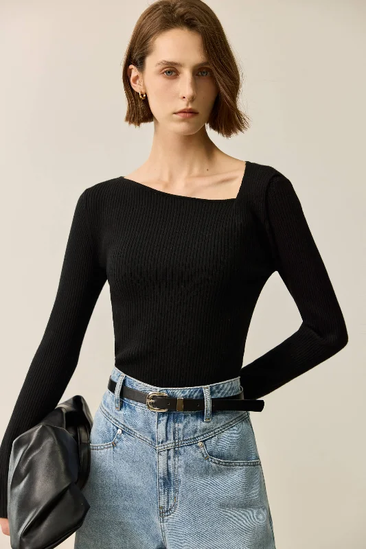 Super Sale LILY Asymmetric Neckline Knit Top