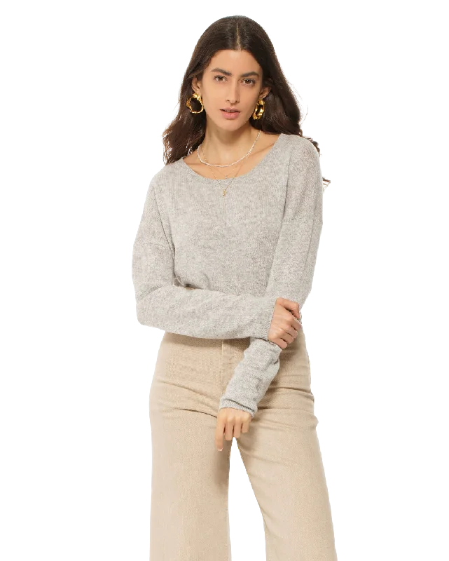 Year-End Sale Women's Pure Cashmere Lounge Sweater Light Grey by Monticelli Cashmere