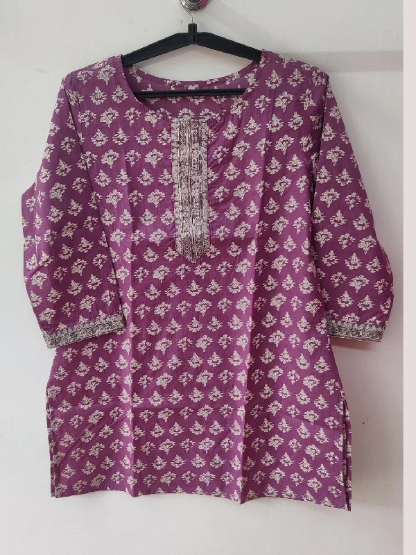 Epic Value Pure Cotton Embroidered Top - Purple