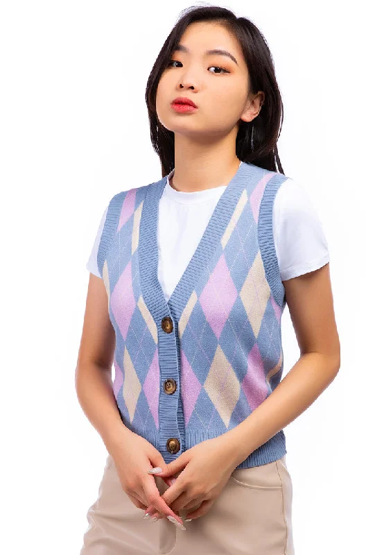 Mega Sale Argyle Checks Short Cardigan Sweater