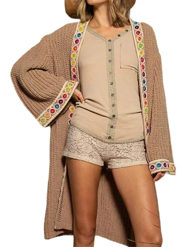 Celebrate the Weekend with Discounts Chenille Cardigan With Trim In Mocha