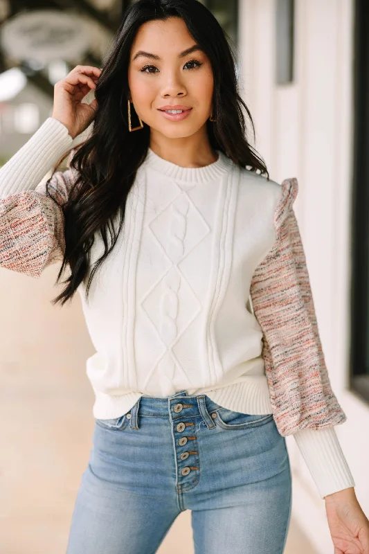 Make Your Day Cream White Ruffled Sweater