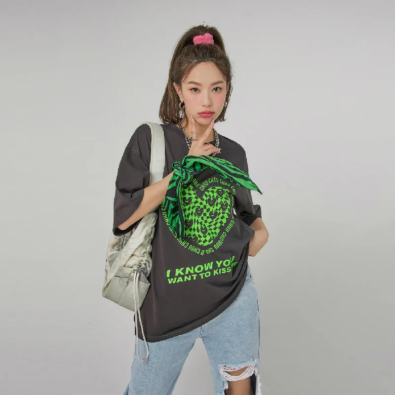 Special Price Kiss Me Check Heart Loosefit T-Shirt