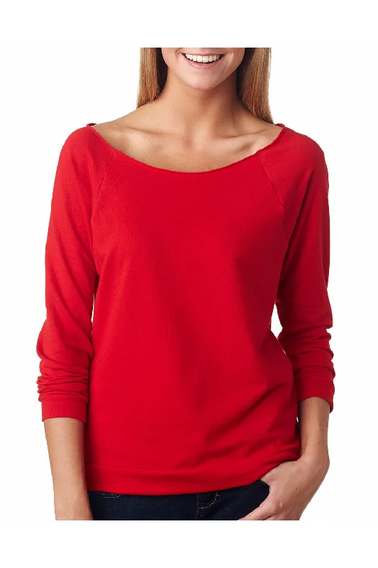 Sale Alert Next Level Womens French Terry 3/4 Sleeve Wide Neck T-Shirt - Red - Closeout