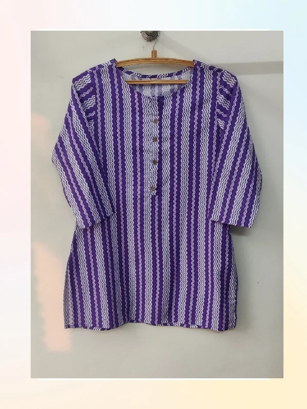 Mega Sale Cotton Printed Hip Length Top - Purple Stripes