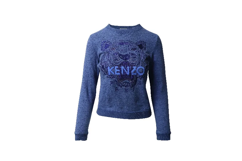 Weekend Deals That Sparkle Kenzo Tiger Embroidered Sweater in Blue Cotton