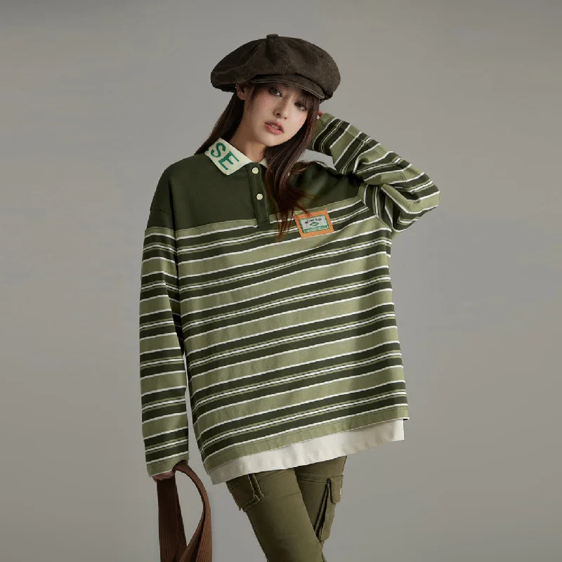 Weekend Savings Spectacle Polo Neck Loose Stripe T-Shirt