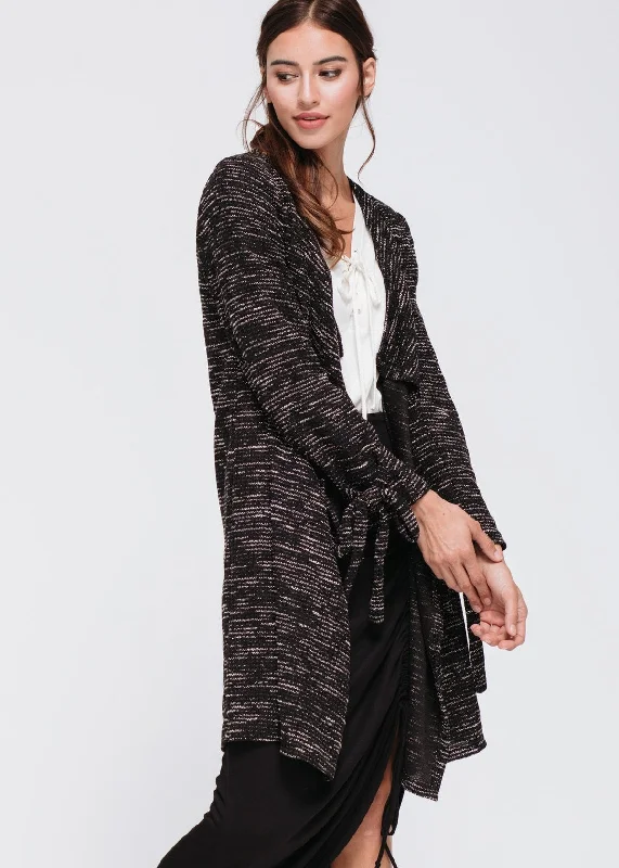 Weekend Shopping Extravaganza Flirty Bow Sleeves Loose Cardigan In Black