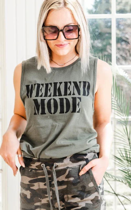 Weekend Mode Muscle Tank Top -Olive - Final Sale