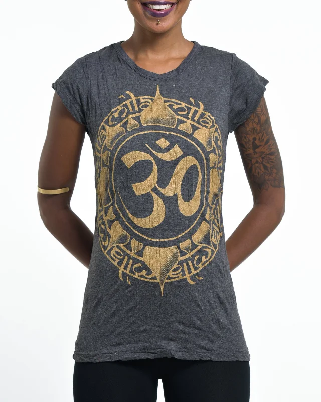 Weekend Savings Spectacular Womens Infinitee Om T-Shirt in Gold on Black