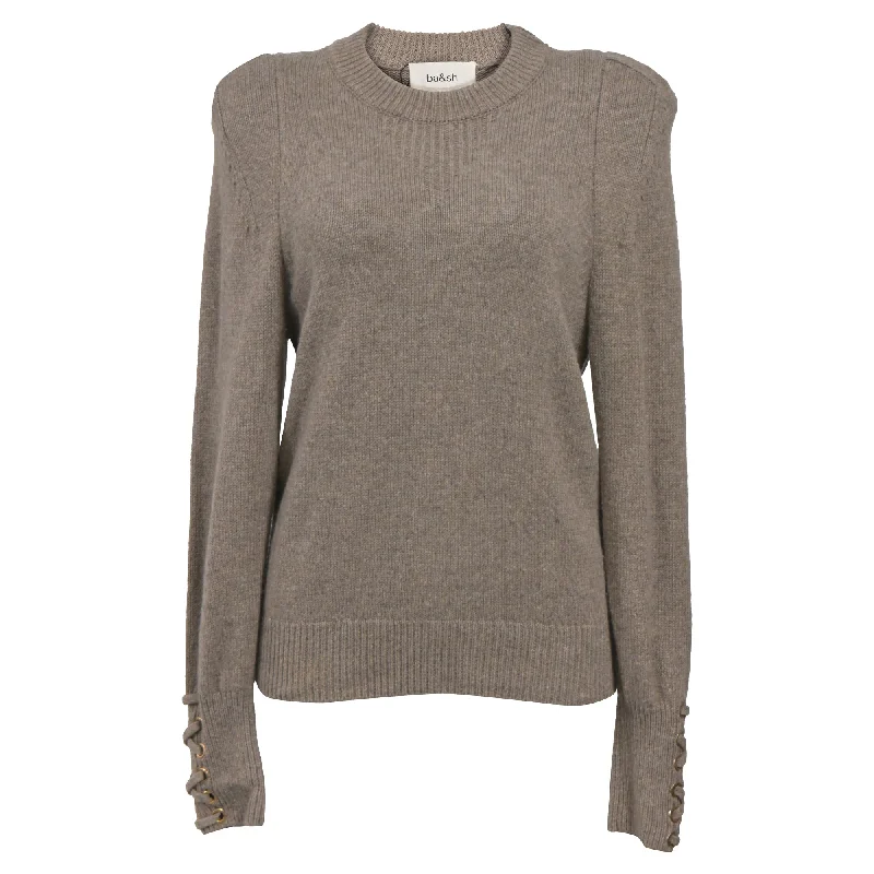 Weekend Discounts to Celebrate Ba&Sh Keane Crew Neck Knitted With Decorative Cuffs  Sweater in Brown Wool