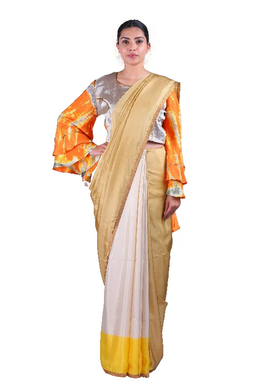 Beige & off-white silk Saree