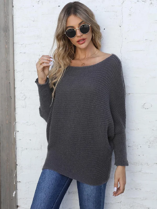 Weekend Offers That Delight Full Size Horizontal Ribbing Dolman Sleeve Sweater