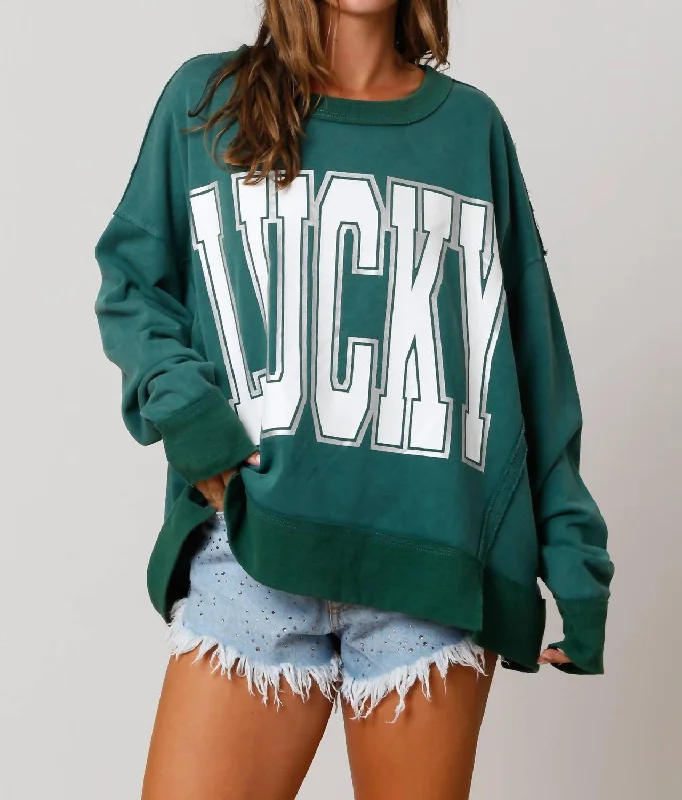 Weekend Savings Delight Lucky Oversized Sweatshirt In Green