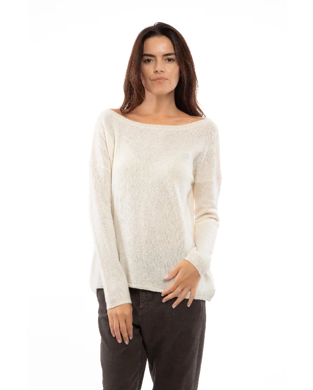 Now or Never Women's Oversized Cashmere Boatneck Sweater Milk White by Monticelli Cashmere