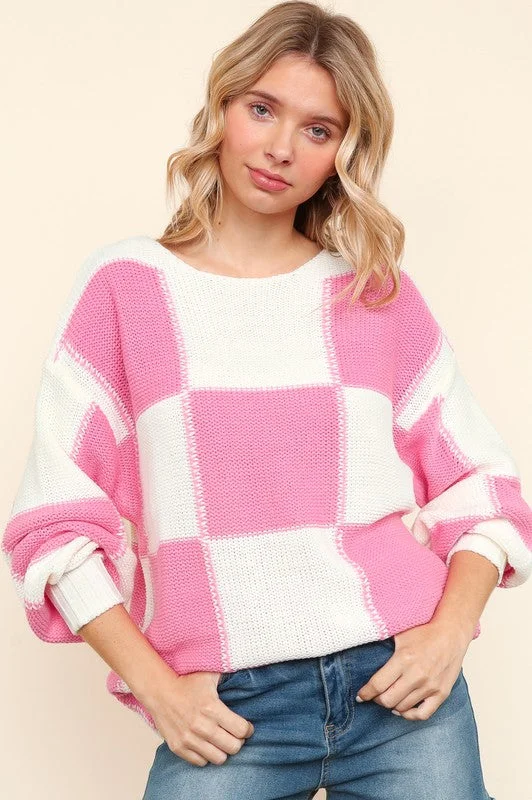 Weekend Deals That Dazzle Haptics Full Size Checkered Round Neck Drop Shoulder Sweater