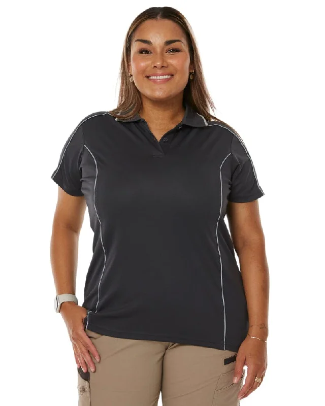 Womens Cool Mesh Polo Shirt With Reflective Piping - Charcoal